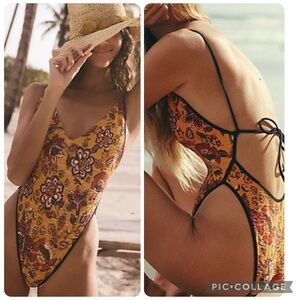 Free People Women’s Black Amber Printed Lurex One-Piece Swimsuit – Size S